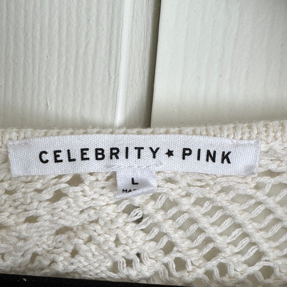 Celebrity Pink Cream Crochet Tie-Front Cardigan - Picture 3 of 4